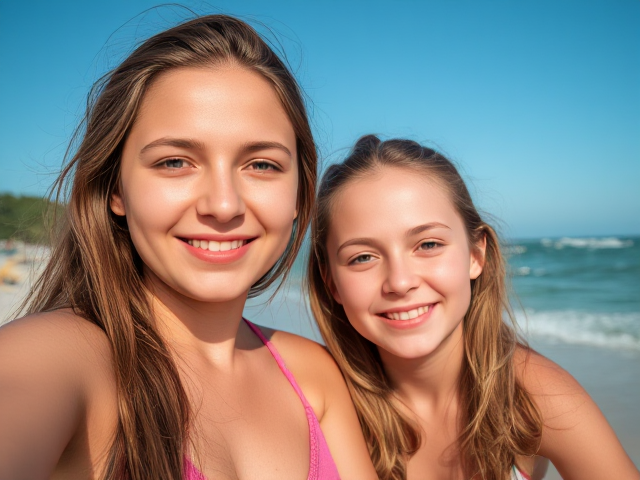 Beach with girls close up