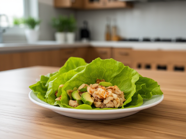 on a well appointed table in a modern kitchen we find These turkey avocado lettuce wraps are simple, portable, and packed with creamy avocado goodness. They’re a quick, low-carb alternative to traditional sandwiches. Perfect for on-the-go meals!
