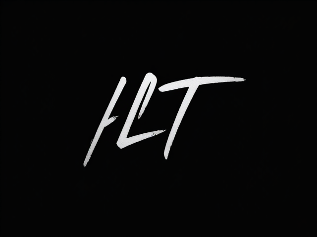 logo sur fond noir uni avec une ecriture moderne et détaillé « LLT » lisible sans flou avec une police spéciale et des effets sombres