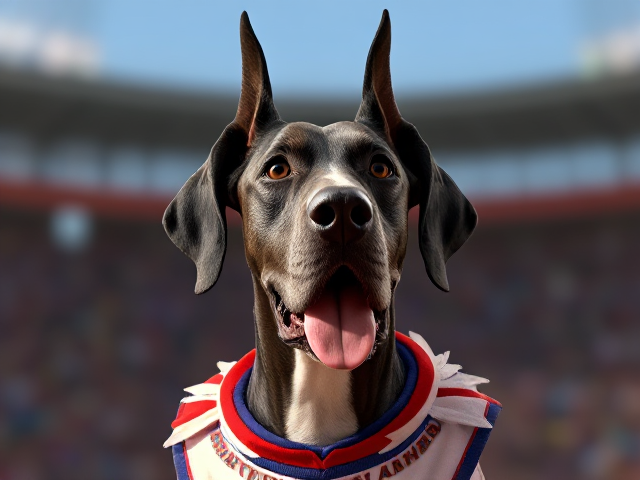 A anthropomorphic Great Dane cheerleader