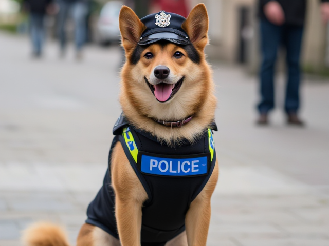 Police dog wearing a leotard