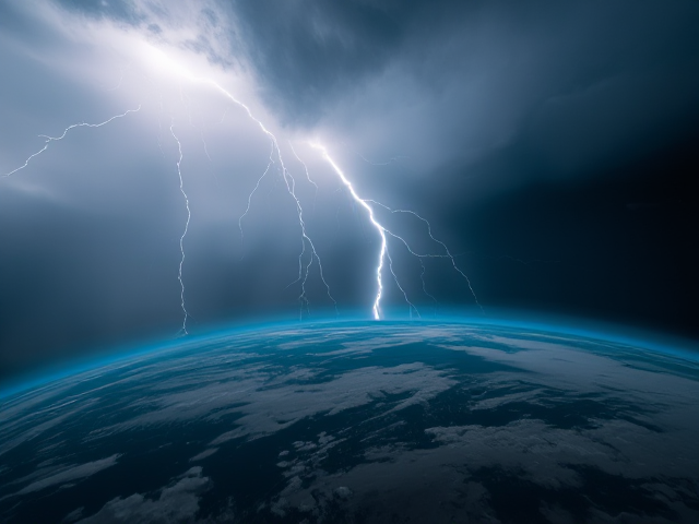 close up of lightning from cloud to earth