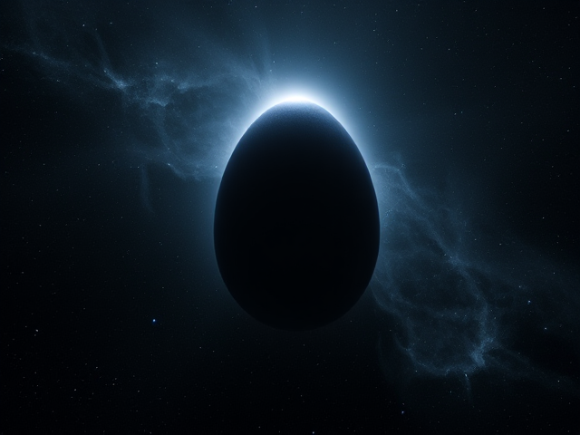 Cosmic egg of dark shadows a soulish synopsis of space background and white all around