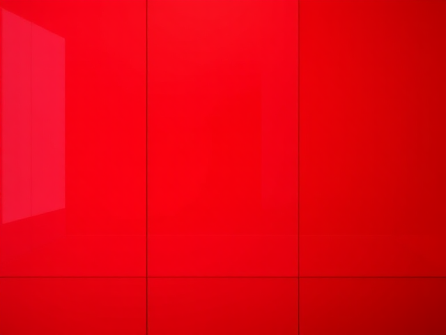 A three sided red wall of holographic glass