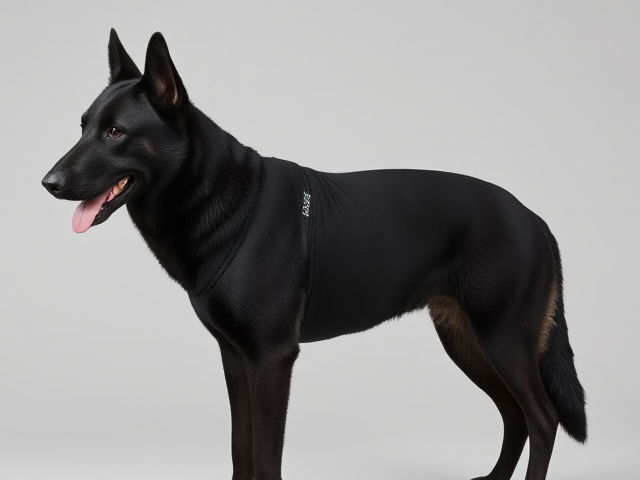 Anthropomorphic black German shepherd with realistic features, wearing a form-fitting competition swimsuit, showcasing detailed textures and lifelike appearance, set against a neutral background