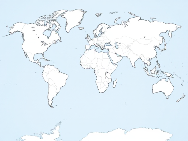 . Create a completely original and fictional world map. It should be a blank map of an invented planet with continents, islands, seas, gulfs, and archipelagos. The oceans must be light blue, the land white, and coastlines outlined with thin black lines. No names, no labels — just a clean, unmarked base map ready for worldbuilding.