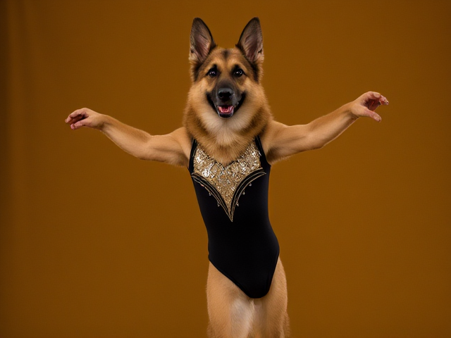 German shepherd leotard gymnast