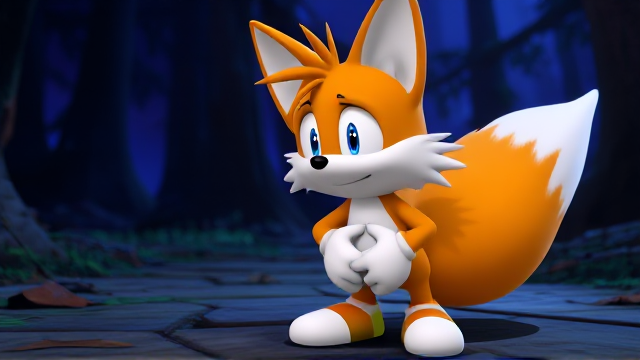 Tails the Fox is very frightened and his knees are touching inwards SEGA Video Game 3D