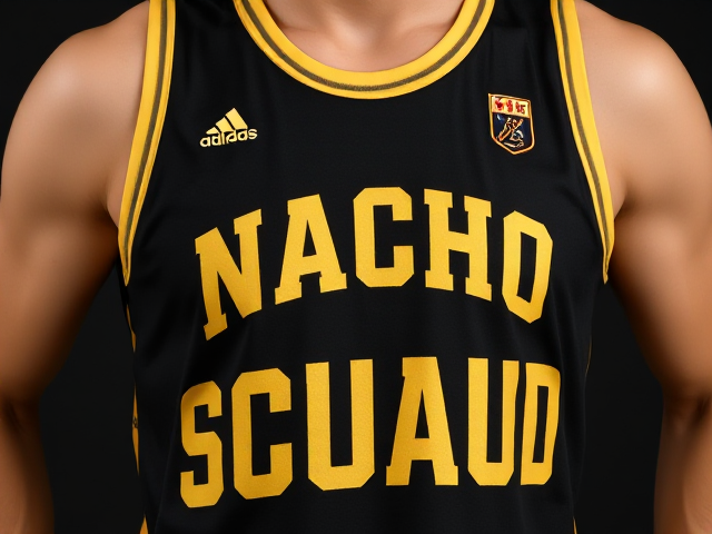 Black and gold singlet for a sports team called Nacho average squad