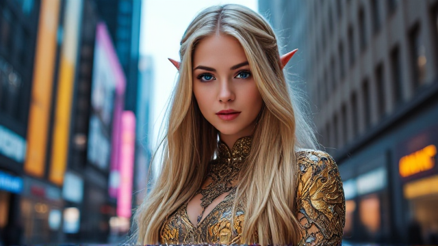 Elf long blonde hair blue eyes and tall