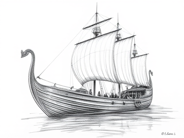 Croquis bateau, navire bois, crayon de bois.