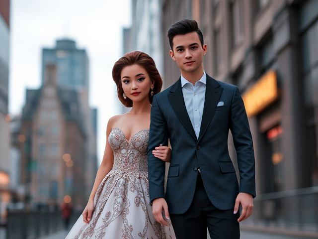 one male and one female cute cartoon characters for a wedding invitation