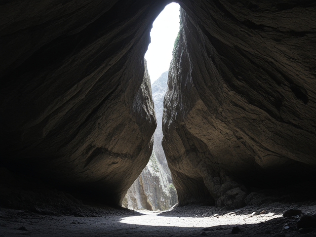 A large open gatbering of a cave with wood structures holding the mountain at bay for materials