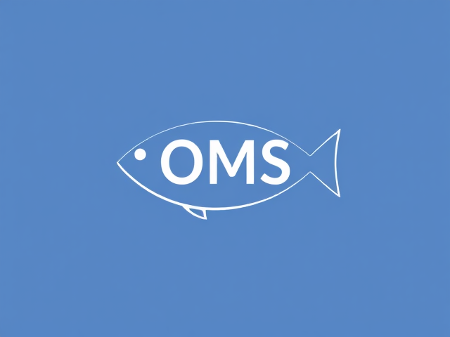 Minimalistic logo with one or more fish and the letters "OMS" hidden within the fish