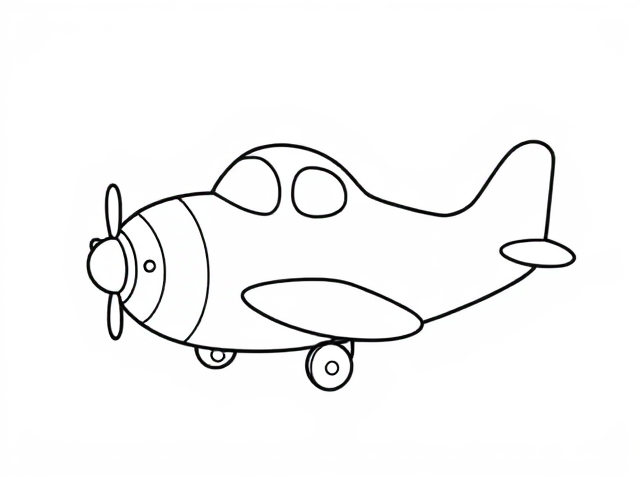 Outline art for a cute little aeroplane black and white for a simple coloring page featuring a friendly aeroplane. Use only outlines in a clean and clear style, mandala style, suitable for children aged 2 to 4. The aeroplane should have a basic, rounded shape with a cheerful expression to appear fun and approachable. Keep the design minimalistic for easy coloring, aiming for playful and inviting designs that capture the imagination of young children, with the goal of attracting kids."