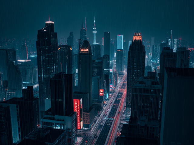 dark city at night with lots of neon