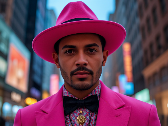 A gentlemen in a pink hat