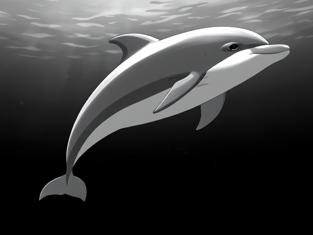 Black and white anime picture of a dolphin