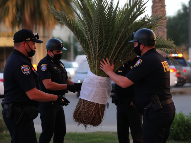 Cops busting someone with a bag of palm trees