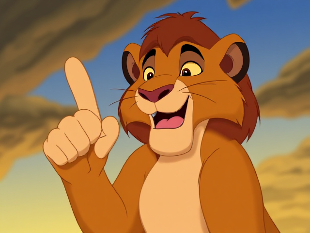 middle finger with his paw, disney animation style mufasa