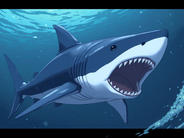 Crée une image d'un megalodon type eau/vol