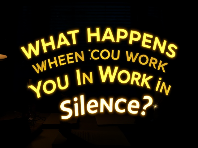 "Create an attention-grabbing thumbnail featuring a dramatic, low-lit workspace with a glowing desk lamp, a notebook, and a sleek modern vibe. Add a silhouette of a person working intensely, with a subtle glow outlining their figure. Use bold, glowing text in a curved, dynamic layout to say: 'What Happens When You Work in Silence?!' Incorporate vibrant colors like yellow, orange, or white for the text, with subtle sparkles or flares around the words. Add a glowing arrow or question mark to heighten curiosity, while maintaining a clean and motivational aesthetic."