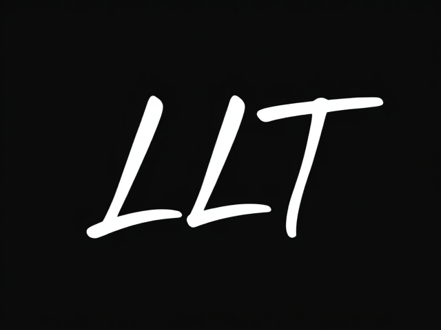 logo sur fond noir uni avec une ecriture moderne et détaillé « LLT » lisible sans flou