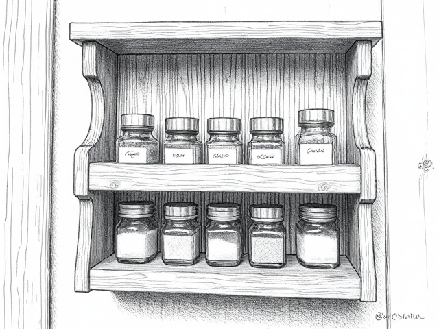 Un meuble en bois, présentoir à épices.