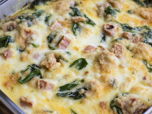 Keto Breakfast Casserole
This hearty dish combines fluffy eggs, savory ham, spinach, and melted cheddar cheese baked into a rich, creamy casserole. It’s perfect for meal prep or serving a crowd and offers a comforting start to the day. Simple to prepare, it’s both nutritious and packed with flavor.