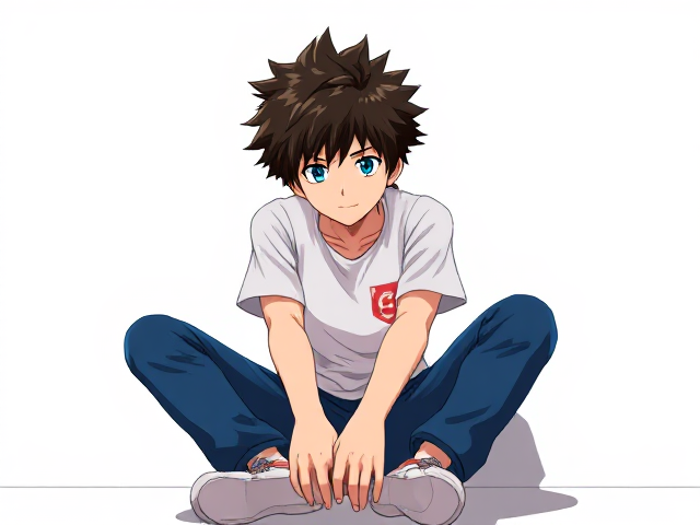 My hero academia oc front view sitting down leaning forward. Fluffy hair.