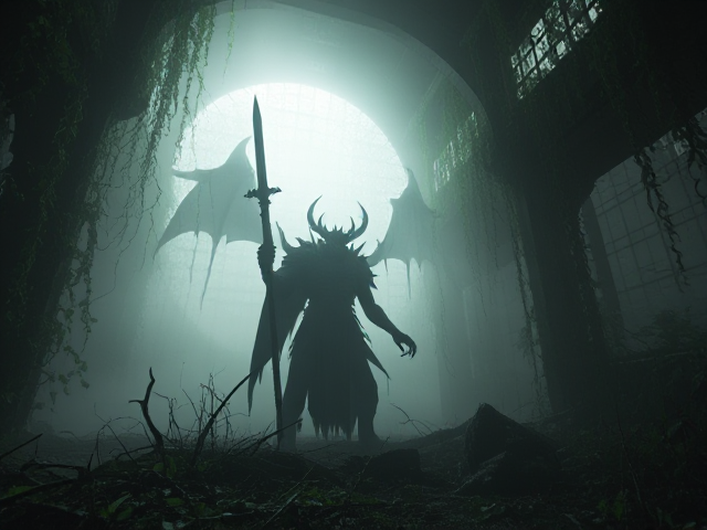 Epic demon with sword in hand