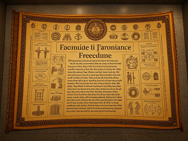 An ancient shamanic scroll revealing secret knowledge on how to break free from societal control and rediscover personal freedom. The background features large, ornate walls filled with intricate symbols, images, and diagrams representing the mechanisms that shape modern society, such as TV mind control, propaganda, politics, and distractions. The symbols subtly contrast with golden, elaborate Tartarian-style borders, radiating wisdom and power. The scroll highlights the message of disconnecting from externally programmed data and aligning with the Creator's natural laws, hinting at the inner powers waiting to be unlocked. Use a mystical, ancient color palette with a golden glow and ethereal energy surrounding the scroll.