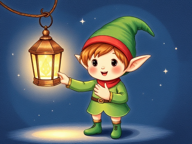 un dessin d'un petit lutin mignon qui tient une jolie lanterne