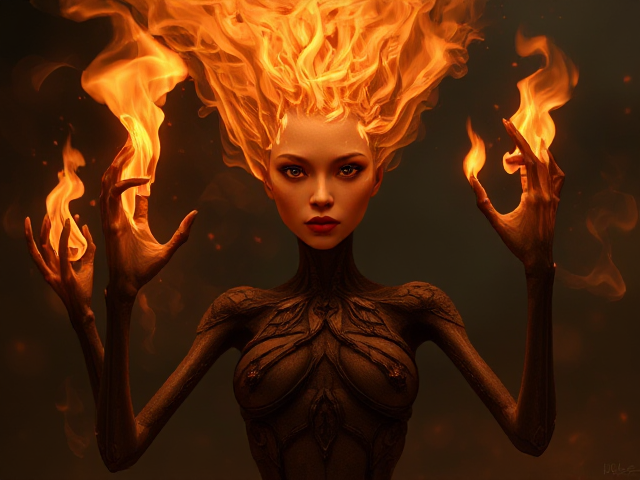 Fire with stick limbs and a face