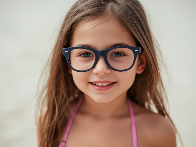 Little girl in a bikini glasses
