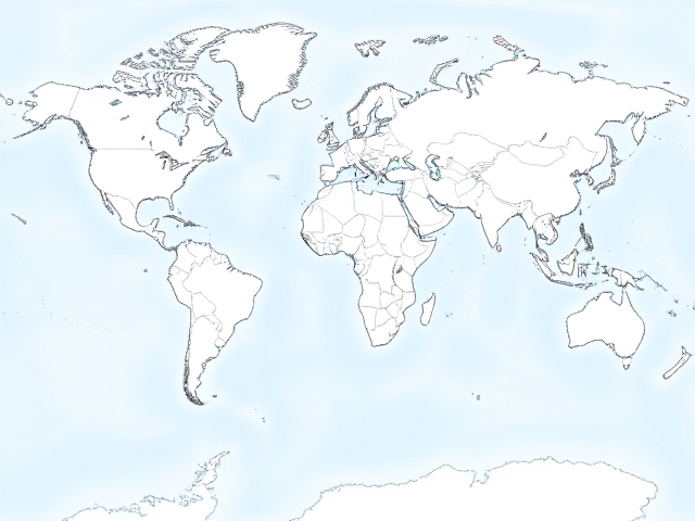 Generate a completely fictional, invented world map — not Earth and not based on Earth. The map should include several continents, oceans, islands, gulfs, seas, and archipelagos, similar in diversity and scale to Earth, but entirely imaginary.
The oceans should be light blue, and the land masses should be white, with thin black outlines to define the coastlines. The map must be blank (no names, no labels), and look like a clean, base map for fantasy worldbuilding.
This is an original fantasy world, not a real one.