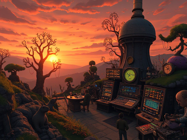 create an image of a fantasy land with non existing creatures and trees