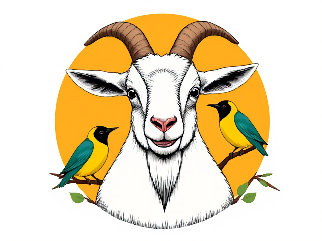 Logo of a chubby Billy goat with honeyeater birds