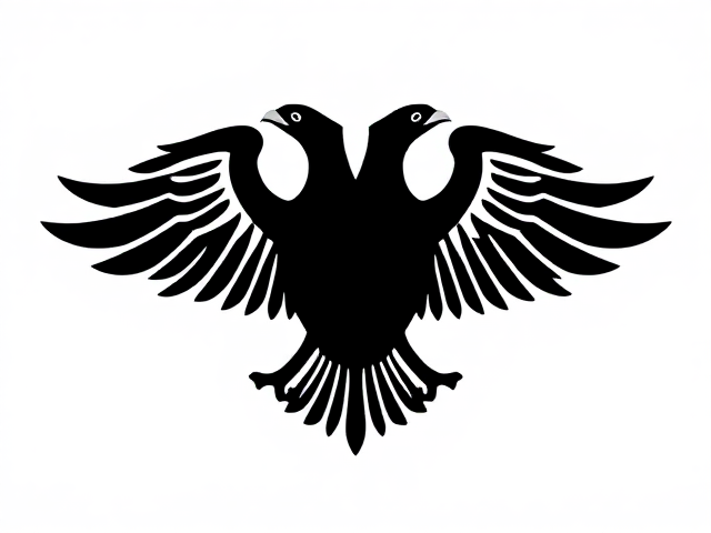 Logo, la forme d’un aigle americain noir à deux têtes.
Fond blanc, forme noir sans détails.
Stylise