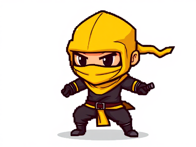 cartoonish 8 bit yellow ninja against a blank white background