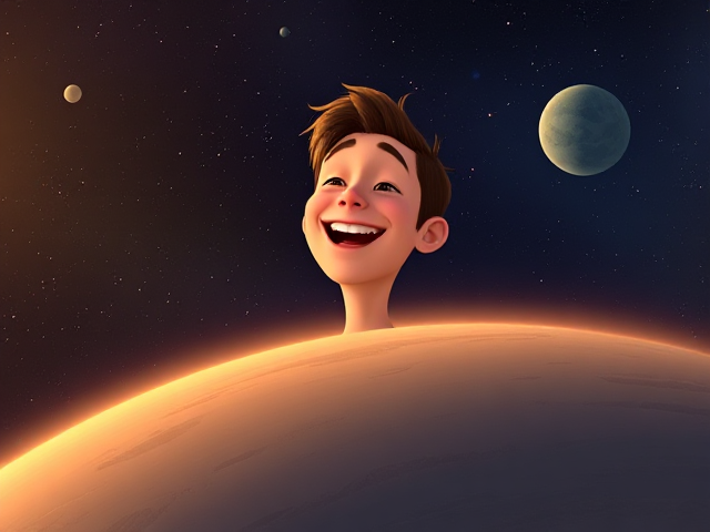 Un homme heureux, qui sourit, seul sur une planète