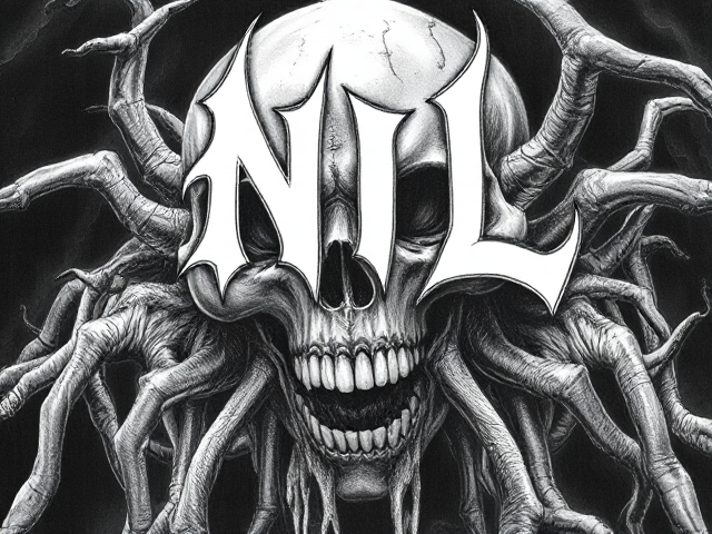 NIL Death Metal band Album Cover. Lineart pen drawing art gore horror. Not pencil. Sharpie pen.