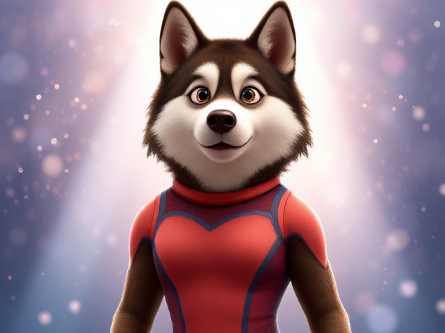 A Alaskan malamute Olympic gymnast wearing a leotard