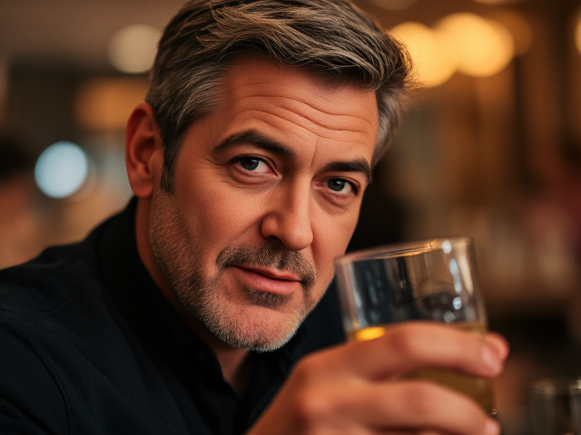 Dessine moi georges clooney avec un verre dans la main