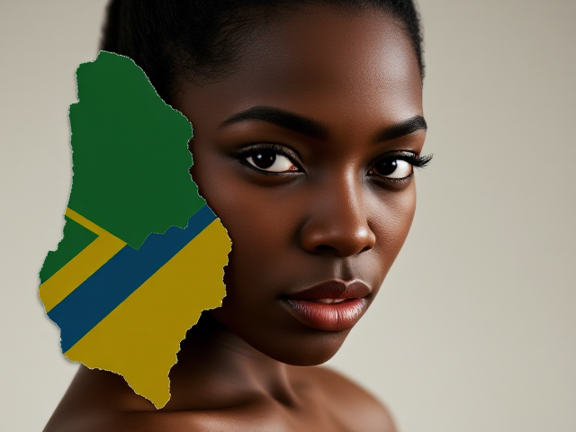 Carte du Gabon placée à côté d'un drapeau vert, jaune et bleu à bandes horizontales, avec des détails clairs et précis