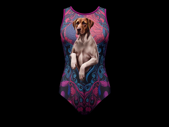 Great Dane-themed gymnastics leotard, elegant design, vibrant colors, athletic pose, detailed pattern
