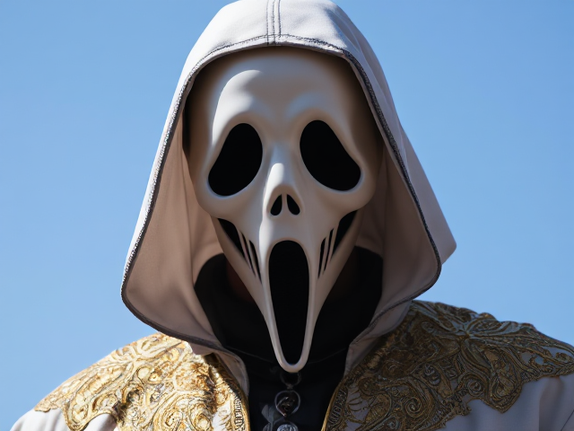 Good Ghostface costume, male, sunny