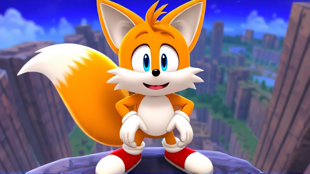 Tails the Fox is scared facing his fear of heights Tails' knees knock inward in fear SEGA Video Game
