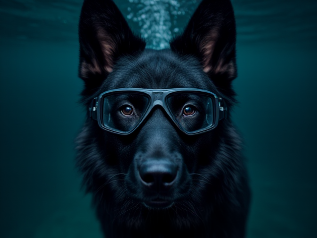 Black German shepherd Freediving goggles