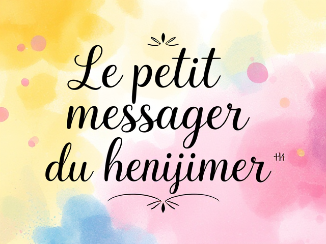Texte élégant avec la phrase "Le petit messager du bonheur", style calligraphique, fond joyeux et coloré